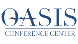oasis-conference A white square on a blue background.