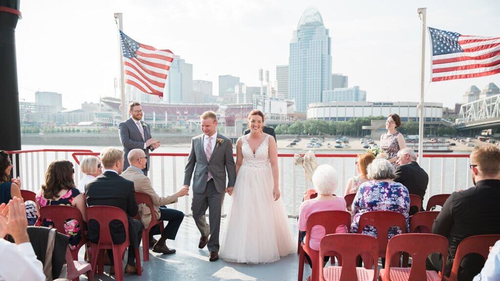 Bride and Groom during the recessional on the BB Riverboats